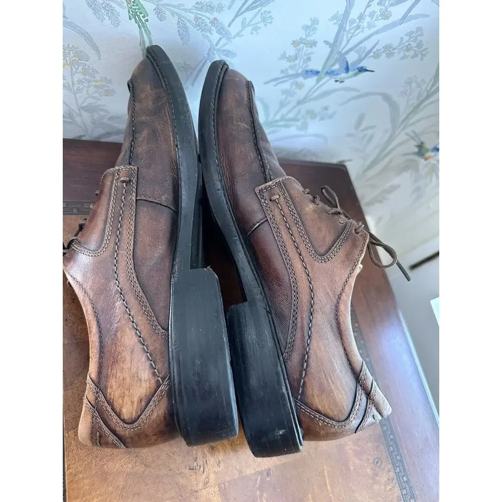 ECCO Men's Lace Up Dress Shoes Size EU 40 US 7-8 Leather Distressed Brown